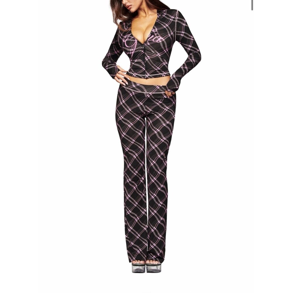 I.AM.GIA. Blare Hoodie & Trackpants Set BLACK WARPED PLAID XS - Picture 4 of 5